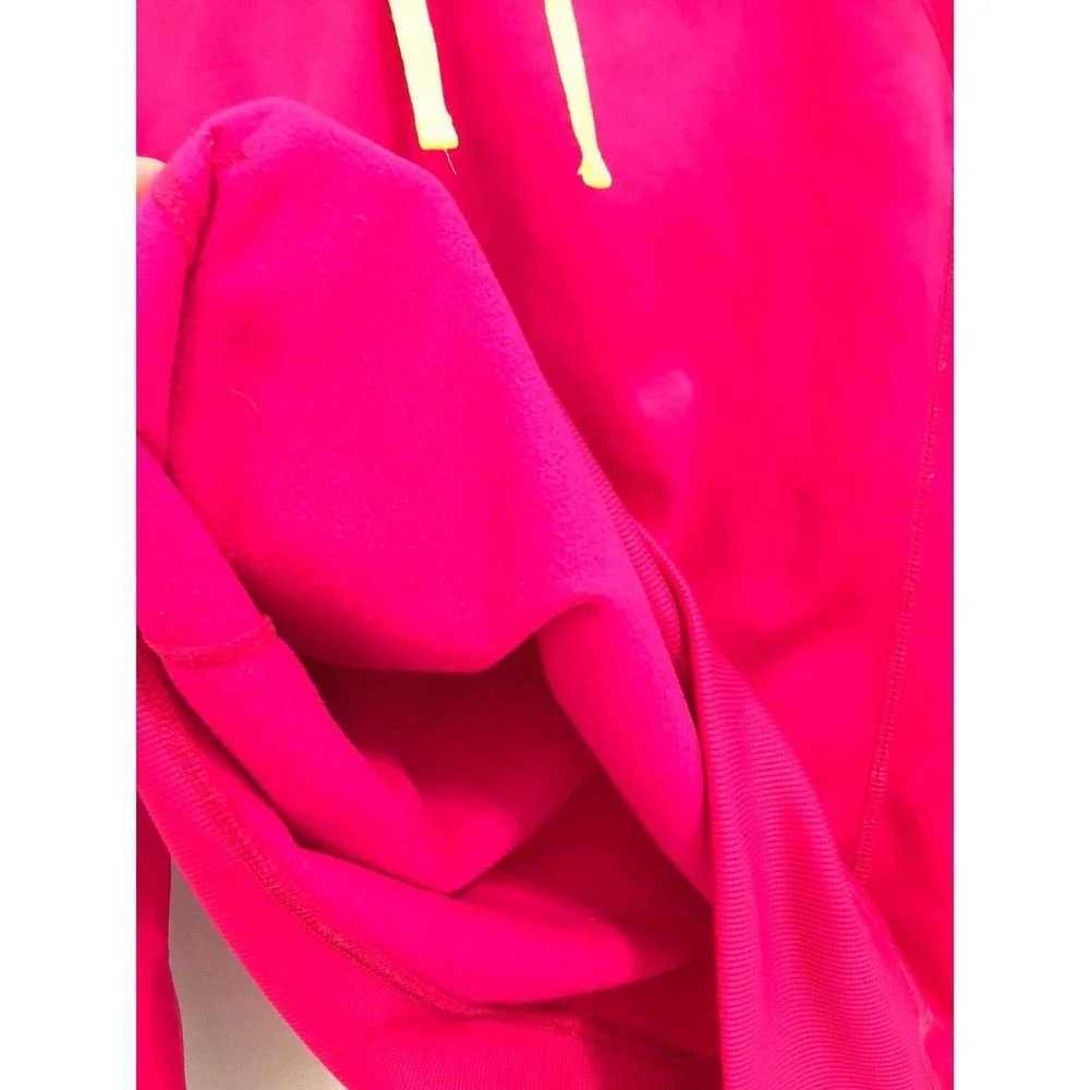 Reebok Womens Sweater Sz Medium Hot Pink Hoodie Pullover Neon Yellow Active Top - Picture 9 of 9